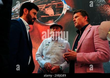 Monte Carlo, Monaco. Mai 2024. 26.05.2024, Circuit de Monaco, Monte Carlo, Formel-1-Grand-Prix Monaco 2024, im Bild FIA-Präsident Mohammed bin Sulayem mit Formel-1-Legende Sir John Young 'Jackie' Stewart Credit: dpa/Alamy Live News Stockfoto