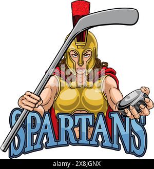 Spartan Woman Eishockey-Sportmaskottchen Stock Vektor