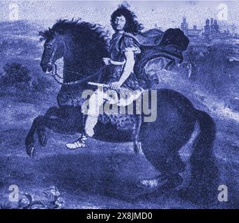 Ein Porträt von König Ludwig XIV. Von Frankreich, der auf seinem Pferd reitet - Portrait du roi de France Louis XIV à Cheval - Stockfoto