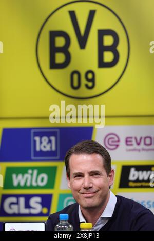 Dortmund, Deutschland. Mai 2024. firo: 15.05.2024, Fußball, 1.Liga, 1.Bundesliga, Saison 2023/2024, BVB, Borussia Dortmund, PK, Pressekonferenz, Präsentation von Lars Ricken, Lars Ricken, Managing Director Sport, Credit: dpa/Alamy Live News Stockfoto