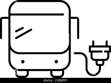 Moderner Bus und Stecker. Elektrische, umweltfreundliche öffentliche Verkehrsmittel. Pixel Perfect Vektor-Symbol Stock Vektor