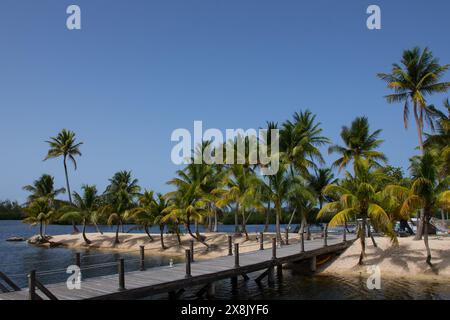 Mini Island in Camana Bay Shopping und Erholungszentrum im Grand Cayman Islands Viertel ist ein beliebter Touristenort zum Essen und Trinken Stockfoto