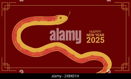Jahr der Schlange. Glückliches Chinesisches Silvester 2025. Mondkalender. Bannervorlage Postkartenposter Webdesign. Vektorabbildung Stock Vektor