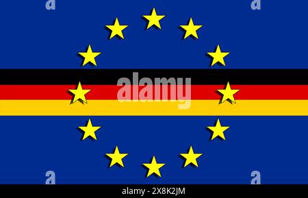 Europawahlen in Deutschland, grafische Abbildung mit Text in deutscher Flagge und EU-Symbolen. Eurozone, politische Wahlen, Cand Stockfoto