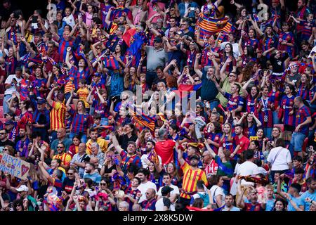 Bilbao, Spanien, 25. Mai 2024: Fans des FC Barcelona während des UEFA Women's Champions League Final Fußballspiels zwischen dem FC Barcelona und Olympique Lyonnais im Estadio de San Mames in Bilbao, Spanien. (Daniela Porcelli/SPP) Credit: SPP Sport Press Photo. /Alamy Live News Stockfoto