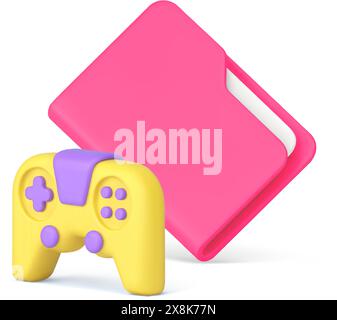 Virtual Video Game Cloud Storage Management Dateiordner und Gamepad 3D Symbol realistische Vektorillustration. Cyberspace-Software für digitale Dienste: Gaming Stock Vektor
