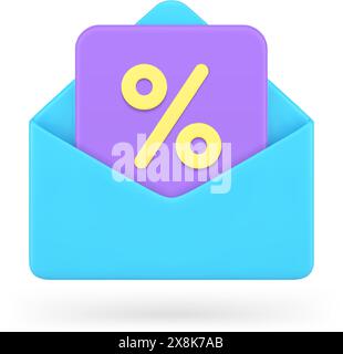 Verkauf Rabatt Gutscheinnachricht Mailing Liste kommerzielle Promo Marketing 3D Symbol realistische Vektor-Illustration. Gutschein für ein finanzielles Sonderangebot für Shopping Stock Vektor