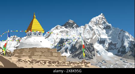 Buddhistische Stupa oder Chorten im himalaya-Gebirge, buddhismus im Khumbu-Tal unter dem Mount Everest, Nepal Stock Vektor