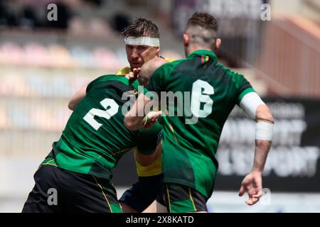 Villajoyosa, Spanien. Mai 2024. Schweden und Litauen treffen sich in einem Rugby-Spiel beim 37. Costa Blanca Rugby Sevens Turnier am Sonntag, 26. Mai 2024. Sport - Rugby. (Foto: Alejandro van Schermbeek/AVS Fotobericht) Stockfoto