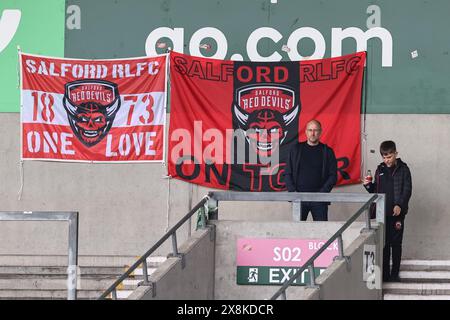 Eccles, Großbritannien. Mai 2024. Salford-Fans treffen am 26. Mai 2024 im Salford Community Stadium, Eccles, Vereinigtes Königreich (Foto: Mark Cosgrove/News Images) in Eccles, Vereinigtes Königreich, am 26. Mai 2024 in Eccles, Vereinigtes Königreich. (Foto: Mark Cosgrove/News Images/SIPA USA) Credit: SIPA USA/Alamy Live News Stockfoto