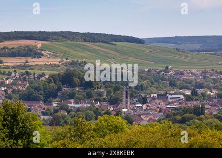 Luftaufnahme von Château-Thierry im Departement Aisne, Hauts-de-France. Stockfoto