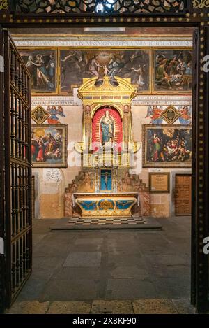 Segovia, Spanien - 7. April 2024: Detailansicht eines vergoldeten Altarstücks in einer Seitenkapelle der Kathedrale von Segovia Stockfoto