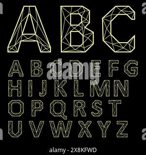 Alphabet Für Vektor. Goldene Buchstaben auf schwarzem Hintergrund Stock Vektor