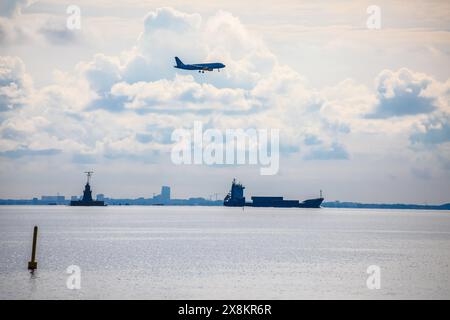 Luft- und Seeverkehr in Oresund chnnel View, Grenze zu Sveden und Dänemark Stockfoto