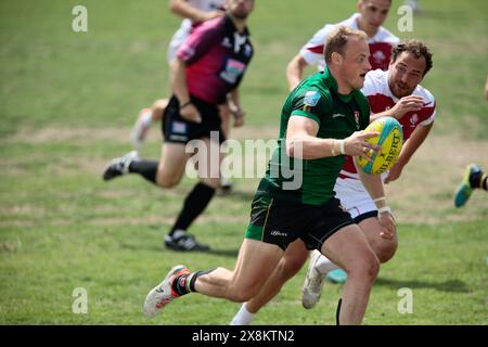 Villajoyosa, Spanien. Mai 2024. Litauen und Georgien treffen sich in einem Rugby-Spiel beim 37. Costa Blanca Rugby Sevens Turnier am Sonntag, 26. Mai 2024. Sport - Rugby. (Quelle: Alejandro van Schermbeek/Alamy Live News Stockfoto