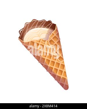 Coffee Latte in Waffelform mit Schokolade, originaler Essbehälter. Neuer Lebensmitteltrend. Umweltfreundlicher Essbecher. Vektorillustration in realistischem Stall Stock Vektor