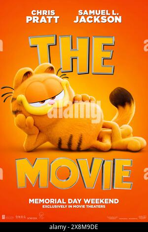 The Garfield Movie (2024) von Mark Dindal mit Hannah Waddingham, Samuel L. Jackson und Chris Pratt. Garfield trifft seinen lange verlorenen Vater Vic und verlässt zusammen mit Odie ihr verwöhntes Leben, um einen Raub zu versuchen. US-Poster mit einem Blatt ***NUR FÜR REDAKTIONELLE ZWECKE***. Quelle: BFA / Sony Pictures veröffentlichen Stockfoto