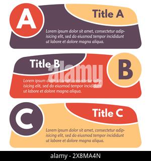 Set aus drei horizontalen bunten Optionen Banner. Schritt-für-Schritt-Infografik-Designvorlage. Vektorabbildung Stock Vektor