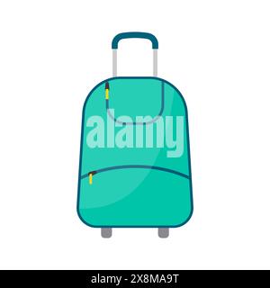 Grüne Reisetasche mit Rädern und Gepäck auf weißem Hintergrund. Koffer für eine Reise in flachem Stil. Vektorabbildung Stock Vektor