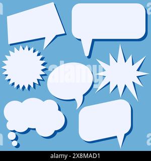 Satz von Sprechblasen ohne Sätze auf blauem Hintergrund. Vektorabbildung. Stock Vektor