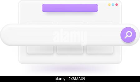 Internet-Suchleiste Feld Fenster Browsen Website-Informationen Exploration 3D-Symbol realistische Vektorillustration. Navigationsmenü „Online-Browse“ global Stock Vektor