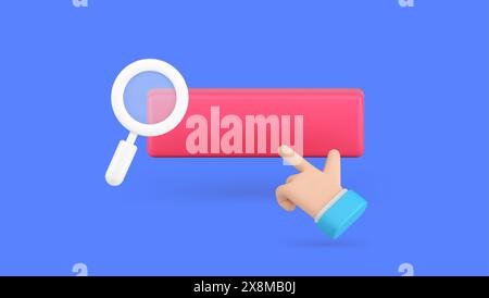 Informationen zur Optimierung der Internet-Suchmaschine Finding Feldleiste Klicken Sie auf das 3D-Symbol realistische Vektordarstellung. Websit des Adressfensters für die Online-Navigation Stock Vektor