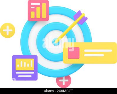 Geschäftsziel Produktivität effizientes Finanzmanagement 3D-Symbol realistische Vektorillustration. Arbeitserfolg Ergebnis Projekt Analyse Effizienz so Stock Vektor