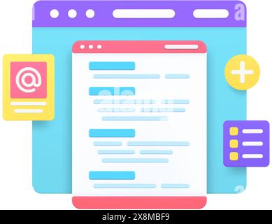 Programmierung Codierung Entwicklung von Software Computertechnik Internet Browser 3D Symbol realistische Vektorillustration. Code-Skript für Informationstechnologie Stock Vektor