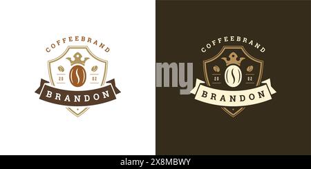 Kaffee, Bohne, Logo, Abzeichen, Etikett, Marke, Café, Wappen, Design, Element, Emblem, Fresh, Symbol, Illustration, Logo, Menü, Natur, alt, Produkt, Retro Stock Vektor