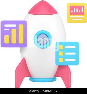 Startup Business Strategieplanung Analyse der Entwicklung von Unternehmenslösungen 3D-Symbol realistische Vektorillustration. Ideenfindung für Projektinnovationen Stock Vektor
