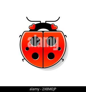 Niedlicher Marienkäfer oder Marienkäfer schlichtes flaches Design in Rot und Schwarz. Vektorillustration isoliert auf weißem Hintergrund Stock Vektor