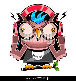 Illustration Eule Cartoon flache Farbe Vektor Poster. Abstrakter Eulen-Wandkunstdruck-Hintergrund für Einladungskarte Banner und Designvorlage Stock Vektor