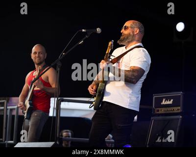 Warrington, Cheshire, Großbritannien. Mai 2024. Das Warrington Music Festival 2024, das auf dem alten Markt am Golden Square stattfand, beherbergte viele lokale Bands, darunter The Bemonts Credit: John Hopkins/Alamy Live News Stockfoto