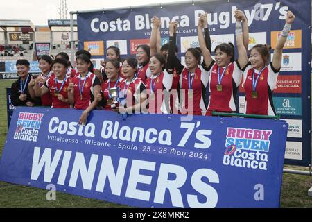 Villajoyosa, Spanien. Mai 2024. Shangong, die chinesische Rugby-Mannschaft, gewann das 37. Costa Blanca Rugby Sevens Turnier am Sonntag, den 26. Mai 2024. Sport - Rugby. (Quelle: Alejandro van Schermbeek/Alamy Live News Stockfoto