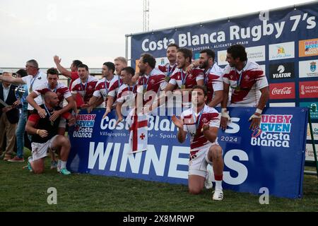 Villajoyosa, Spanien. Mai 2024. Das Rugby-Team aus Georgia gewann das 37. Costa Blanca Rugby Sevens Turnier am Sonntag, den 26. Mai 2024. Sport - Rugby. (Quelle: Alejandro van Schermbeek/Alamy Live News Stockfoto