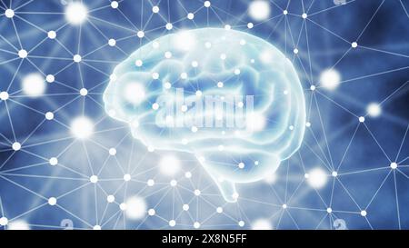 Elektrische Aktivität im neuronalen Netzwerk und Synapse des menschlichen Gehirns. 3D-Abbildung Stockfoto