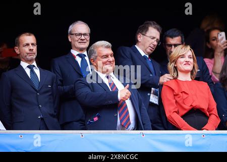 Die Präsidentin des FC Barcelona, Joan Laporta, reagiert beim Finale der UEFA Women's Champions League 2023/24 zwischen dem FC Barcelona und Olympique Lyonnais AT Stockfoto