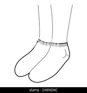 Sneaker Socken an den Beinen für Damen. Strumpfwaren Mode Accessoire Kleidung technische Illustration Strumpf. Vektor-3-4-Ansicht, Modellskizze für flache Vorlagen isoliert auf weißem Hintergrund Stock Vektor