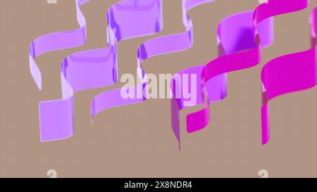 Bewegliche Metalllinien mit welligen Kurven. Design. Wunderschöne wellenförmige Streifen bewegen sich im Raum. Wellige Linien bewegen sich mit metallischem Glanz im Raum Stockfoto