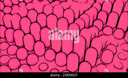 Abstrakte, pinkfarbene Kinderspielzeugvisualisierung mit Säulen, die sich durch runde Löcher bewegen. Design. Lange Objekte verschieben. Stockfoto