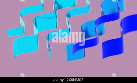 Bewegliche Metalllinien mit welligen Kurven. Design. Wunderschöne wellenförmige Streifen bewegen sich im Raum. Wellige Linien bewegen sich mit metallischem Glanz im Raum Stockfoto