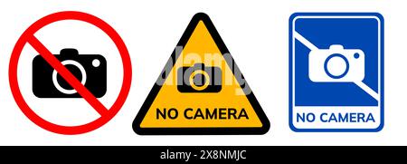 Keine Kameraeinschränkung Foto Aufnahme Grafik Set gelber Aufkleber Schild Achtung Zone Bereich Stock Vektor