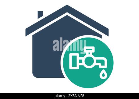 Symbol Wasserversorgung. Haus mit Wasserhahn. Symbol für Dienstprogramme. Symbolstil durchgehend. Utilities Elemente Vektorillustration Stock Vektor