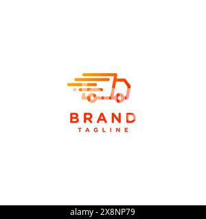Orangefarbene Symbole für schnelle Lieferung von Lkw mit Geschwindigkeitseffekten. Orangefarbenes Logo-Design mit fast Delivery Truck Icon. Stock Vektor