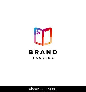 Smartphone-Umrisssymbol, das ein Symbol für ein geöffnetes Buch bildet. Einfaches Doppelseitiges Smartphone-Logo In Einer Durchgehenden Linie. Stock Vektor