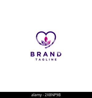 Lotusblüten-Symbol Mit Einem Herzsymbol. Blumen- und Herzlogo im Simple Lines Logo-Design. Stock Vektor