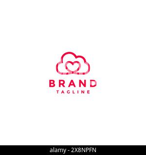 Wolken- und Herzsymbol im einfachen Outline-Logo-Design. Wolken- und Herzsymbol in einer durchgehenden Linie. Stock Vektor