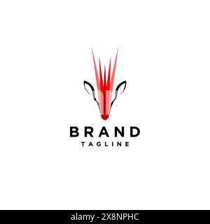 Verspielter Hirschkopf Mit Leuchtendem Rotem Laserhorn. Gazelle Red Beam Logodesign. Stock Vektor