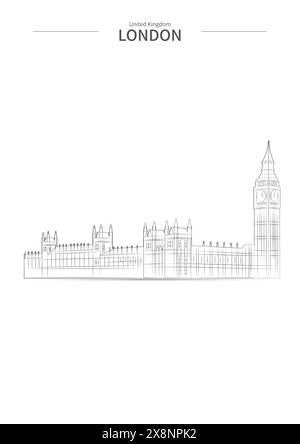 London City-scape-Linienzeichnungsvektor. Stadtskizze. Illustration der Orientierungspunkte im Skizzenstil. Stock Vektor
