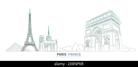 Frankreich Cityscape-Linienzeichnung Vektor. Stadtskizze. Illustration der Orientierungspunkte im Skizzenstil. Stock Vektor